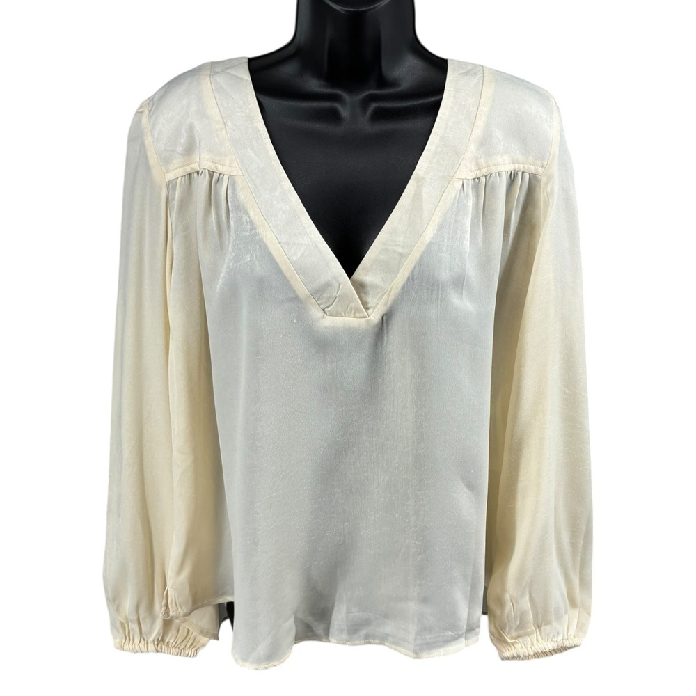 Band of the Free Cash Ivory‎ Satin Popover Blouse Boho Long Sleeve Top NWT M